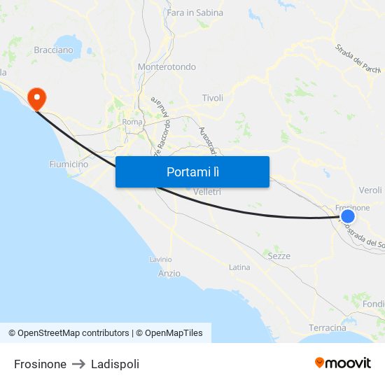 Frosinone to Ladispoli map