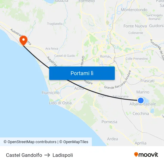 Castel Gandolfo to Ladispoli map
