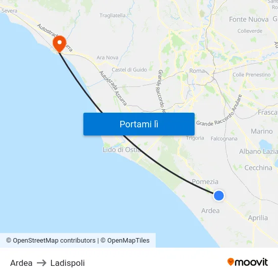 Ardea to Ladispoli map