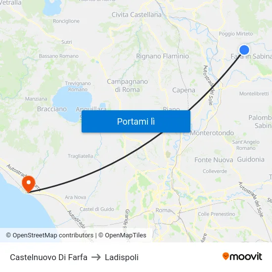 Castelnuovo Di Farfa to Ladispoli map