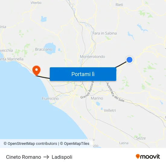 Cineto Romano to Ladispoli map
