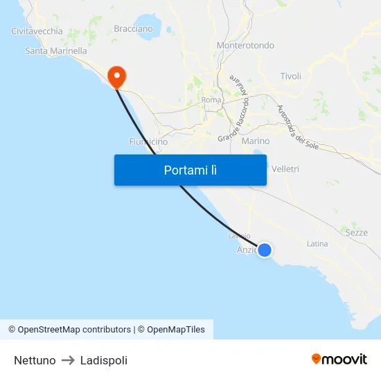 Nettuno to Ladispoli map