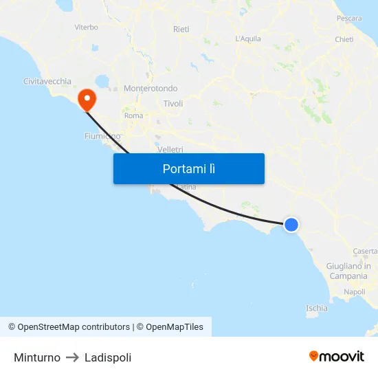 Minturno to Ladispoli map