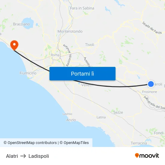 Alatri to Ladispoli map