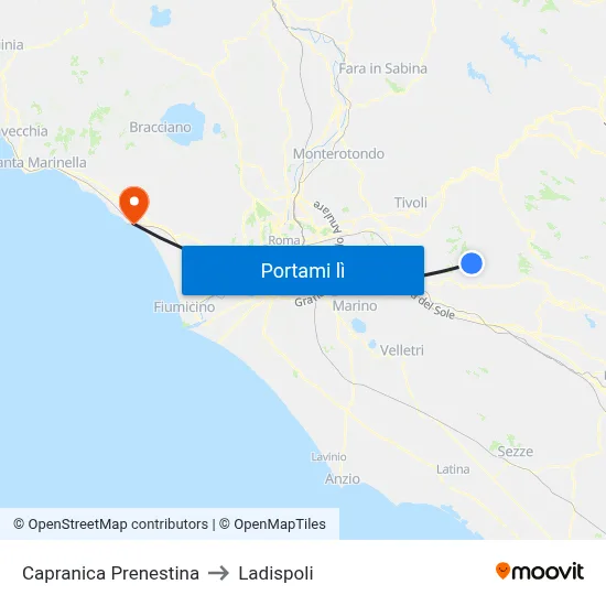 Capranica Prenestina to Ladispoli map