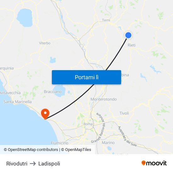 Rivodutri to Ladispoli map