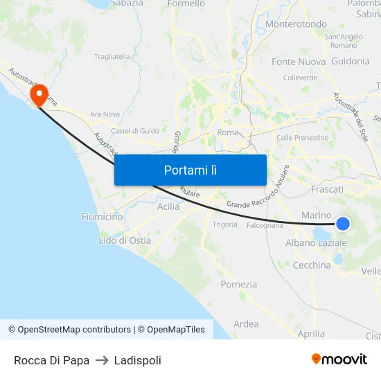 Rocca Di Papa to Ladispoli map