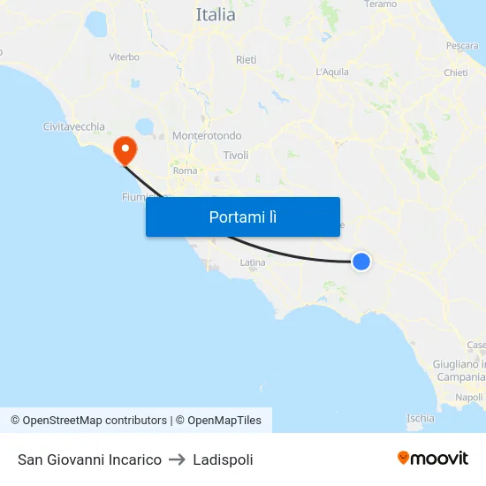 San Giovanni Incarico to Ladispoli map