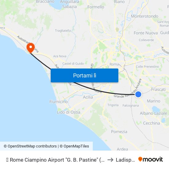 ✈ Rome Ciampino Airport "G. B. Pastine" (Cia) to Ladispoli map