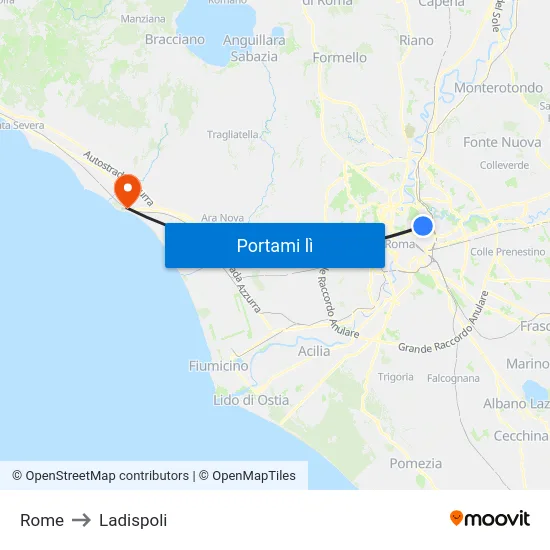 Rome to Ladispoli map