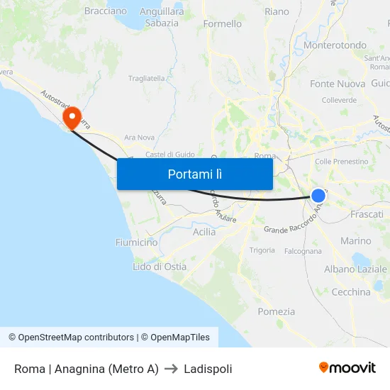 Roma | Anagnina (Metro A) to Ladispoli map