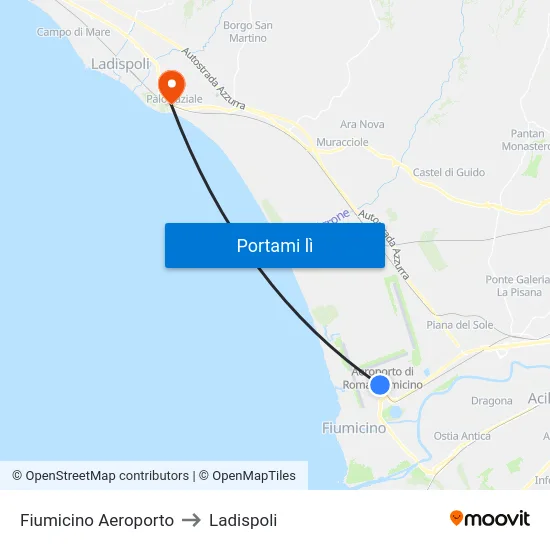 Fiumicino Aeroporto to Ladispoli map