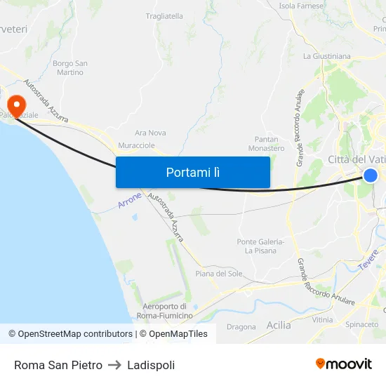 Roma San Pietro to Ladispoli map