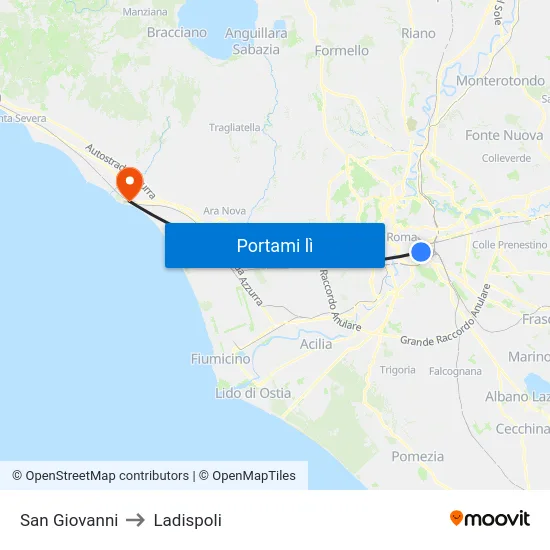 San Giovanni to Ladispoli map