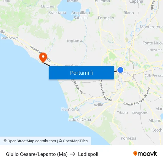 Giulio Cesare/Lepanto (Ma) to Ladispoli map