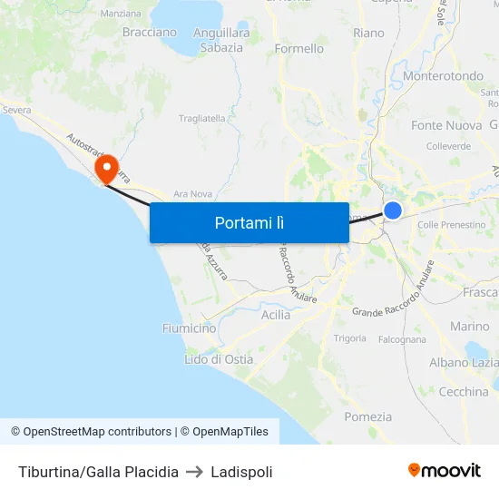 Tiburtina/Galla Placidia to Ladispoli map