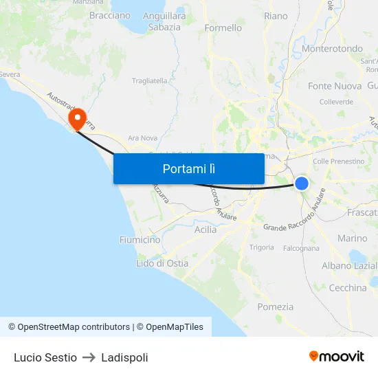 Lucio Sestio to Ladispoli map