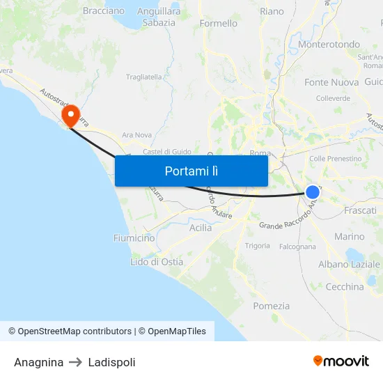 Anagnina to Ladispoli map