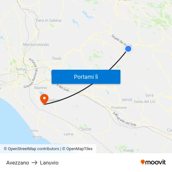 Avezzano to Lanuvio map