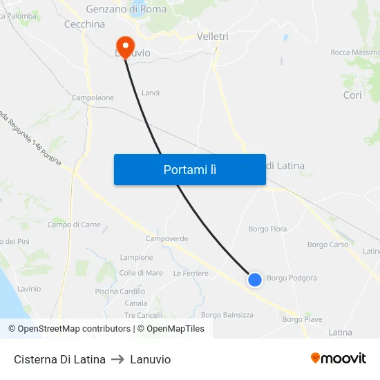 Cisterna Di Latina to Lanuvio map