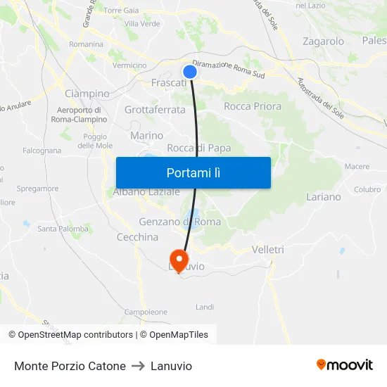 Monte Porzio Catone to Lanuvio map