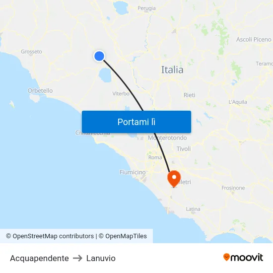 Acquapendente to Lanuvio map