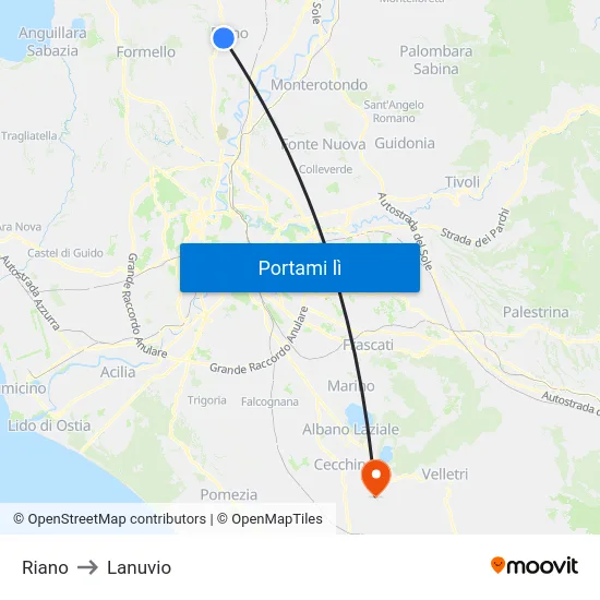 Riano to Lanuvio map
