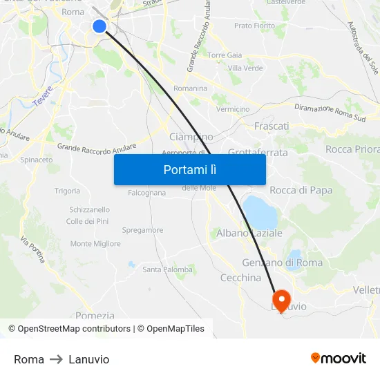 Roma to Lanuvio map