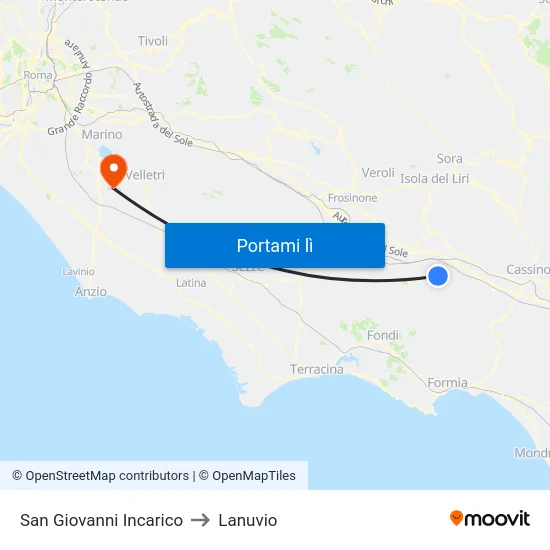 San Giovanni Incarico to Lanuvio map