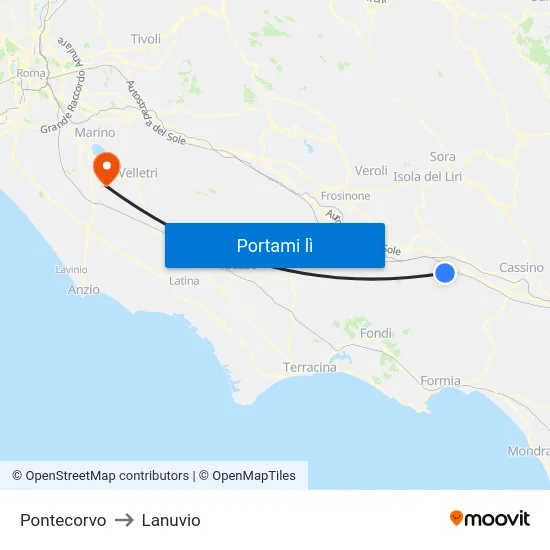 Pontecorvo to Lanuvio map