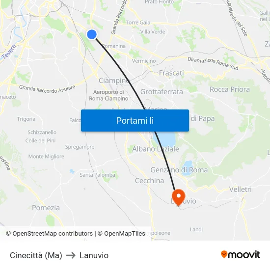 Cinecittà (Ma) to Lanuvio map