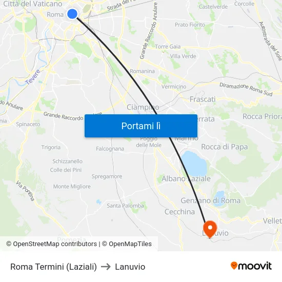 Roma Termini (Laziali) to Lanuvio map