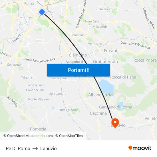 Re Di Roma to Lanuvio map