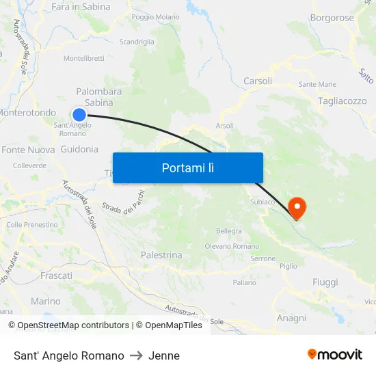 Sant' Angelo Romano to Jenne map