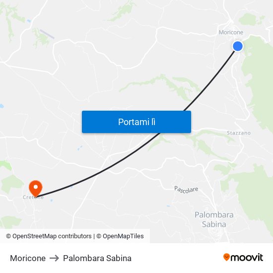 Moricone to Palombara Sabina map