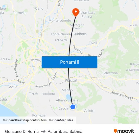 Genzano Di Roma to Palombara Sabina map