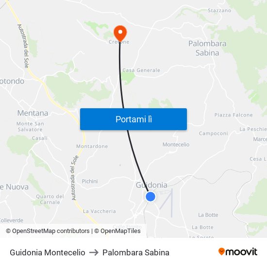 Guidonia Montecelio to Palombara Sabina map