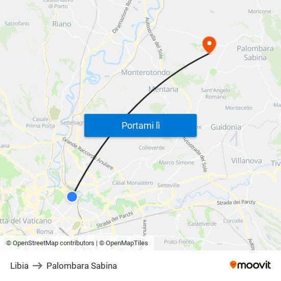 Libia to Palombara Sabina map