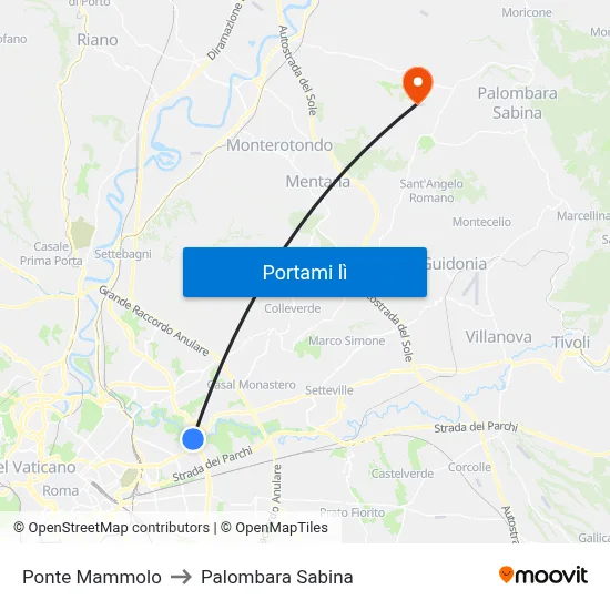 Ponte Mammolo to Palombara Sabina map