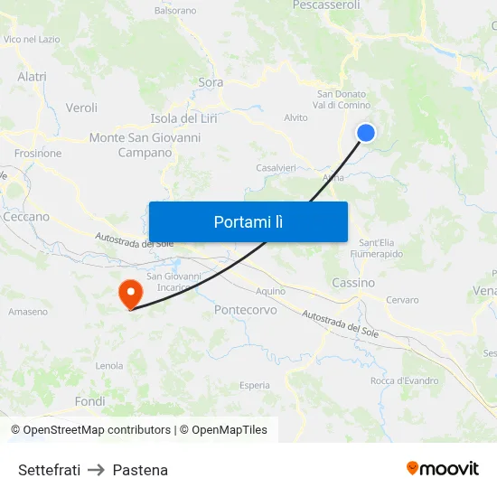 Settefrati to Pastena map