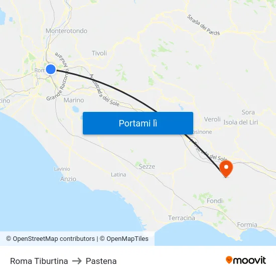Roma Tiburtina to Pastena map