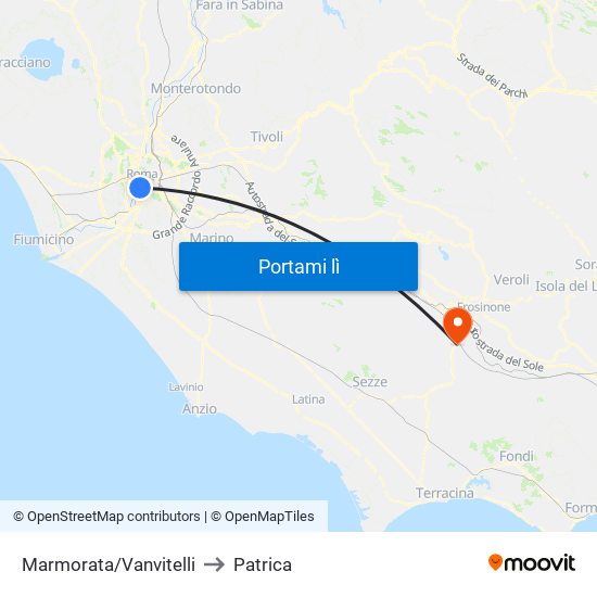 Marmorata/Vanvitelli to Patrica map
