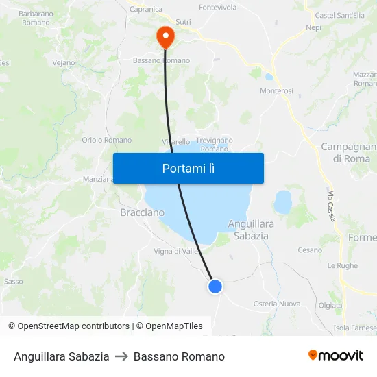 Anguillara Sabazia to Bassano Romano map