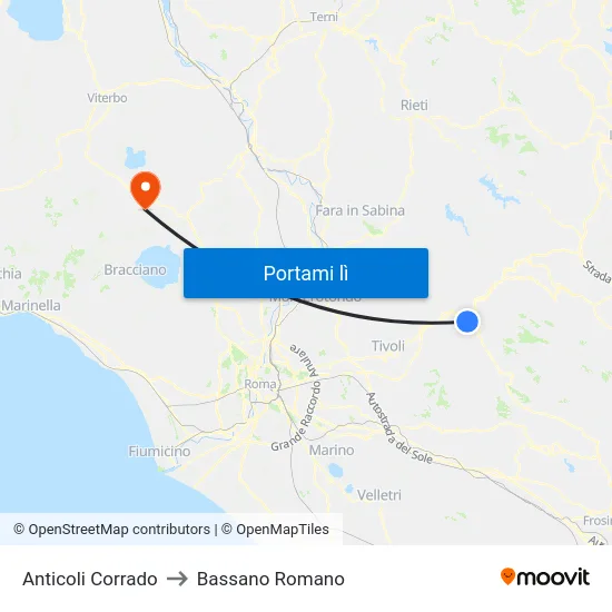 Anticoli Corrado to Bassano Romano map