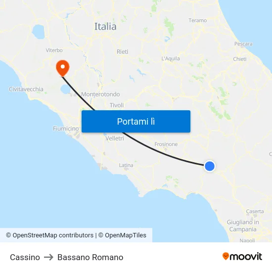 Cassino to Bassano Romano map