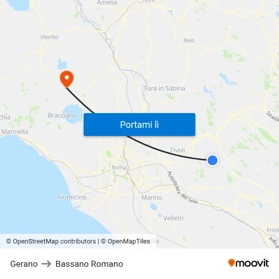 Gerano to Bassano Romano map