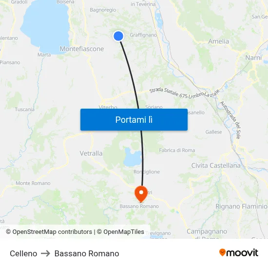Celleno to Bassano Romano map