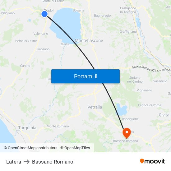 Latera to Bassano Romano map