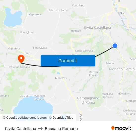 Civita Castellana to Bassano Romano map