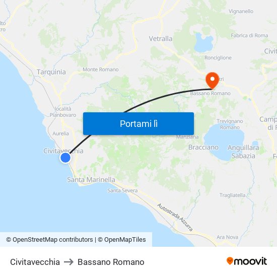 Civitavecchia to Bassano Romano map